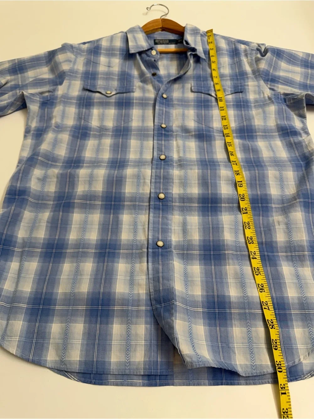 Vintage 90s Polo Ralph Lauren Western Shirt L Pearl Snap Blue Plaid Cowboy